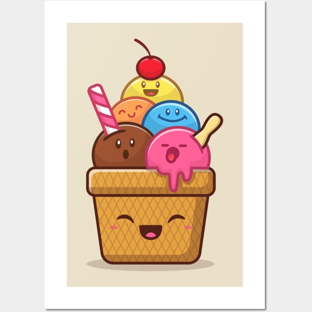 Happy Cute Ice Cream Wall Art by Catalyst Labs